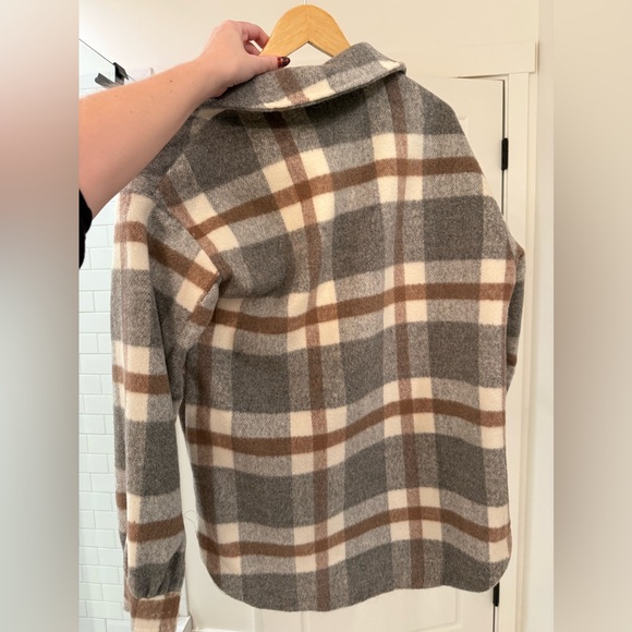 PLAID BLANKET COAT - SMALL OVERSIZED SHACKET - JACKET CHECKERED GREY WOOL - Picture 3 of 4